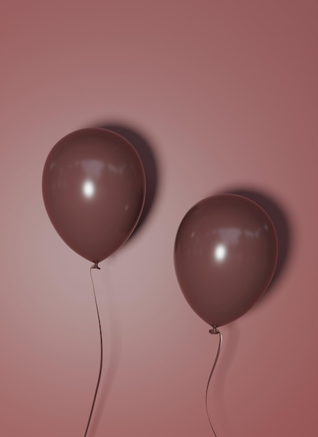 trzy balony z czerwonym tłem i różową ścianą za nimi