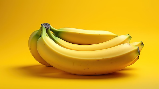Trzy banany są na żółtej powierzchni.