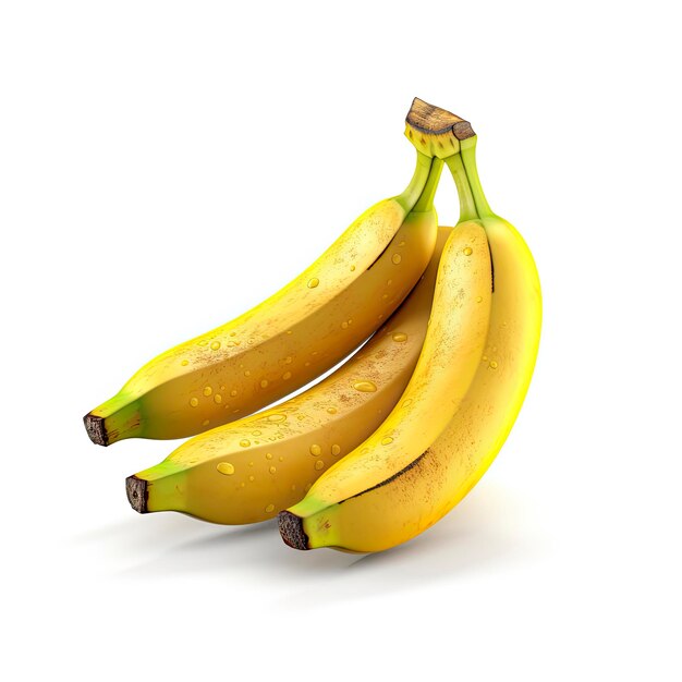 Trzy banany z kropelkami wody, z których jeden jest żółty.