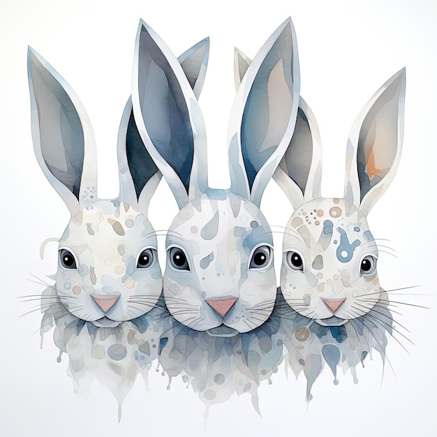 Trzy białe uszy królików są ustawione w rzędzie.