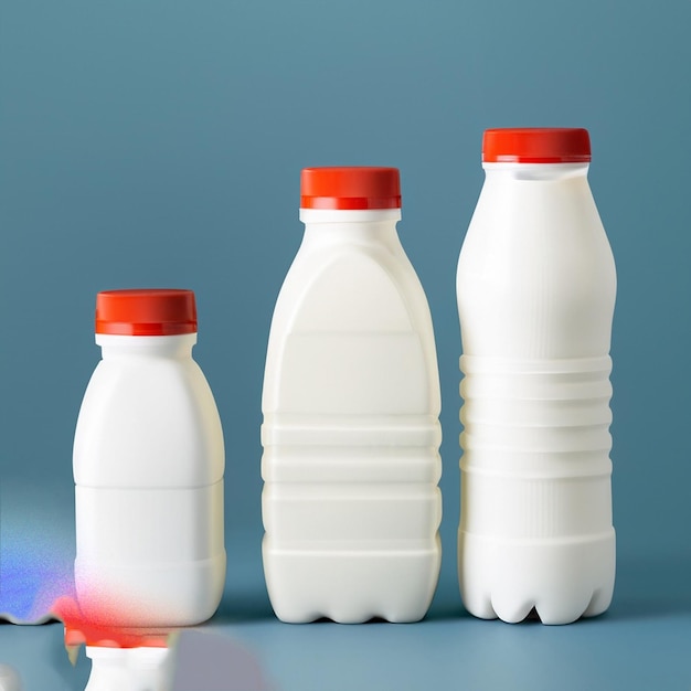 Trzy butelki mleka są pokazane z jedną, na której jest napisane mleko