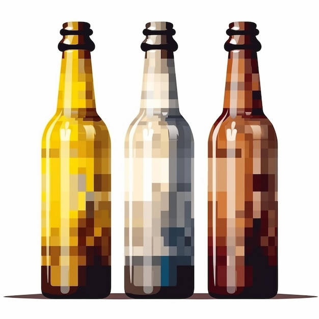 Trzy butelki piwa o różnych kolorach i słowie "piwo".