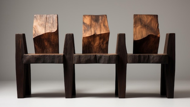 Zdjęcie trzy drewniane siedzenia jan baquet ziemska elegancja w nowoczesnym stylu
