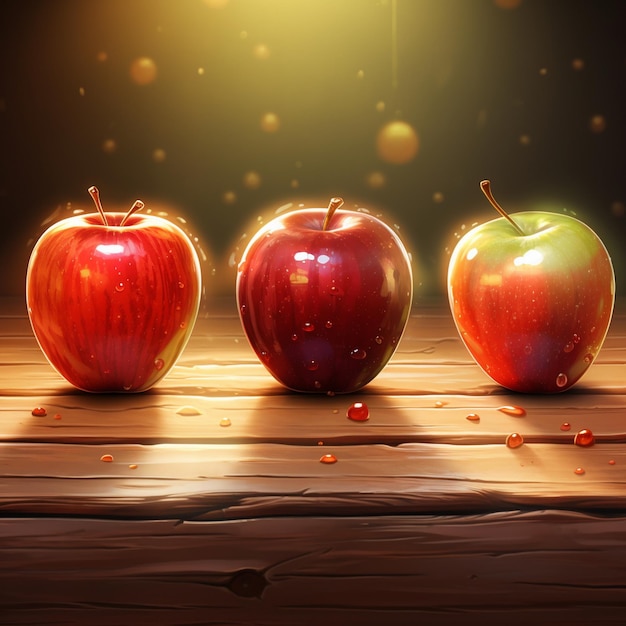 trzy jabłka z naklejką, z których jedno ma napis „jabłko”.