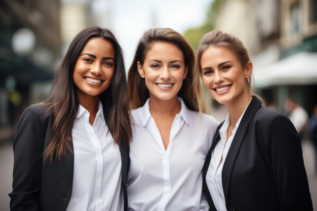 Zdjęcie trzy kobiety stojące obok siebie idealne do pokazania przyjaźni, pracy zespołowej lub różnorodności odpowiednie do różnych projektów i publikacji