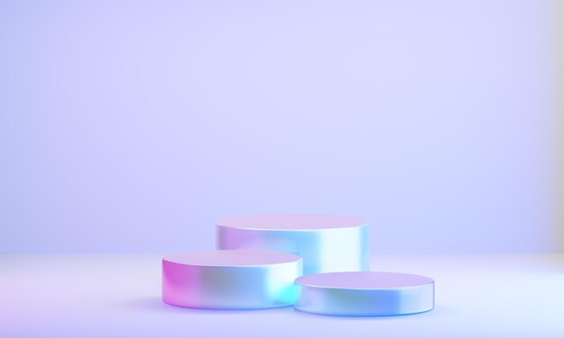 Trzy kolorowe hologramowe tło wyświetlacza cylindra podium różowe niebieskie światło z czystą ścianą