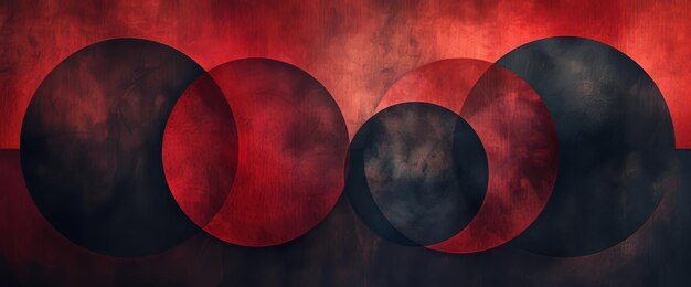 Trzy kręgi na czerwonym i czarnym tle