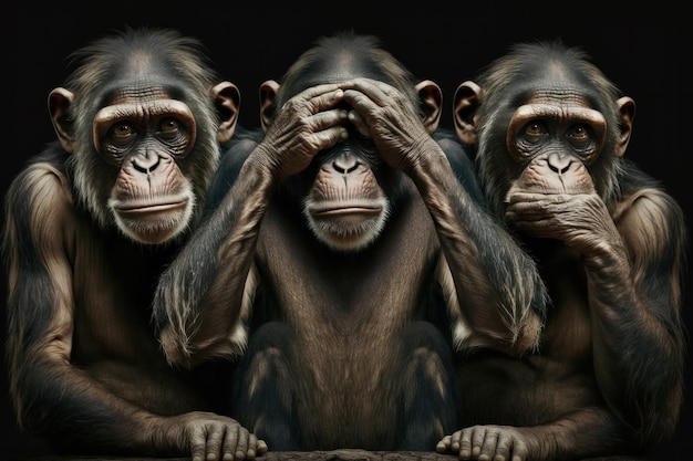 Trzy małpy na ciemnej generatywnej sztucznej inteligencji
