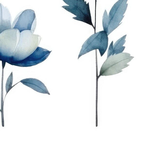 Trzy niebiesko-białe kwiaty są pokazane ze słowami niebieski i biały.