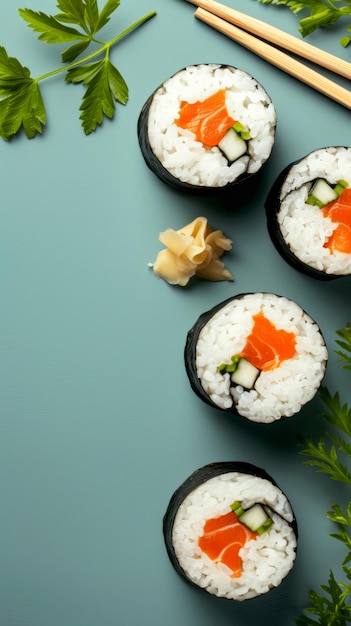 Trzy okrągłe rolki sushi wyglądają uroczo.