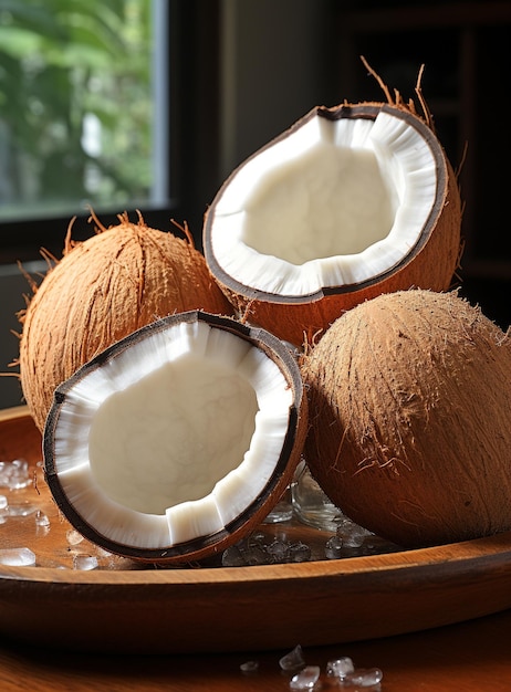 Trzy półotwarte kokosy