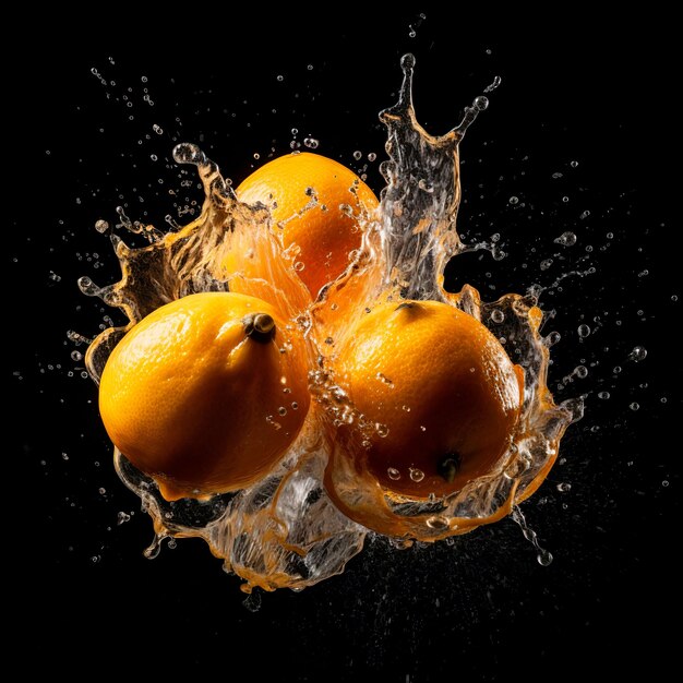 Trzy pomarańcze są upuszczane do plusk wody.