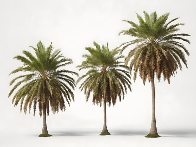 Trzy różne typy palm na białym tle