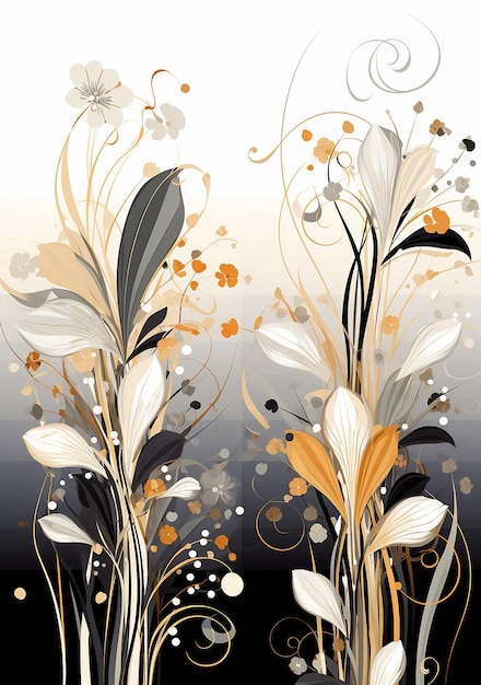 trzy wektorowe abstrakcyjne wzory kwiatowe w czerni, białym i brązowym