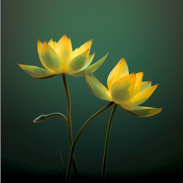 Trzy żółte kwiaty lotosu na ciemnozielonym tle Ilustracja wektorowa