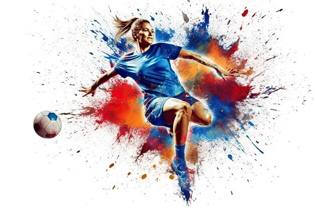 Tshirt Zaprojektuj grafikę, która oddaje energię kobiet grających w piłkę nożną Wygenerowane przez sztuczną inteligencję