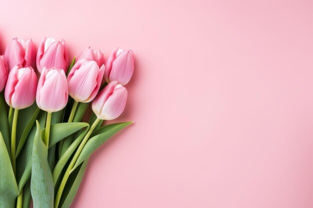 Zdjęcie tulip spectacle przyciągający bukiet kwitnący na różowym płótnie