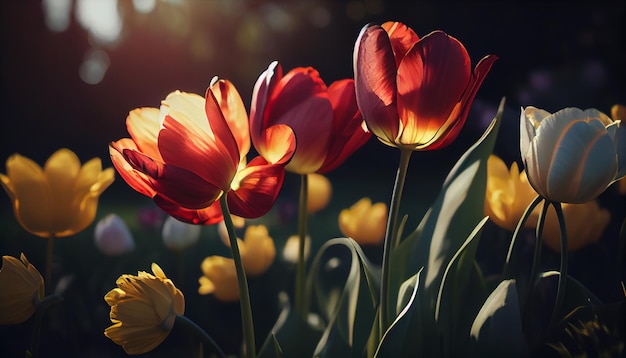 Tulipany Piękny bukiet tulipanów kolorowe tulipany tulipany na wiosnękolorowy tulipangeneratywny ai