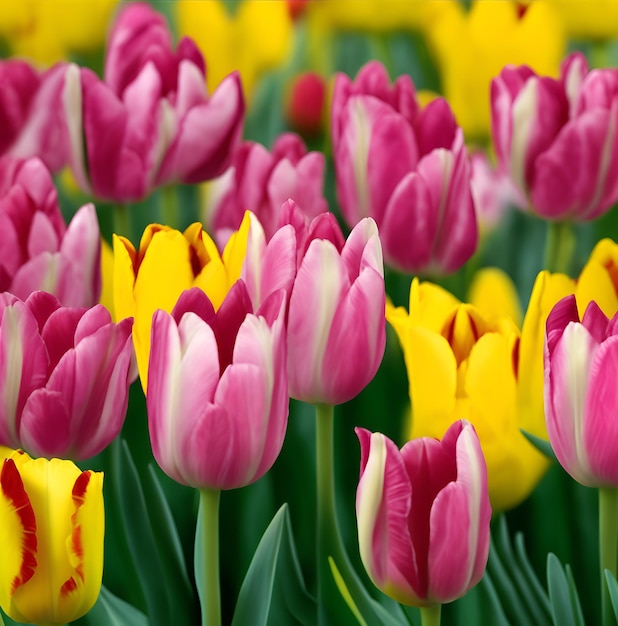 Tulipany w klombie Obraz generowany przez sztuczną inteligencję