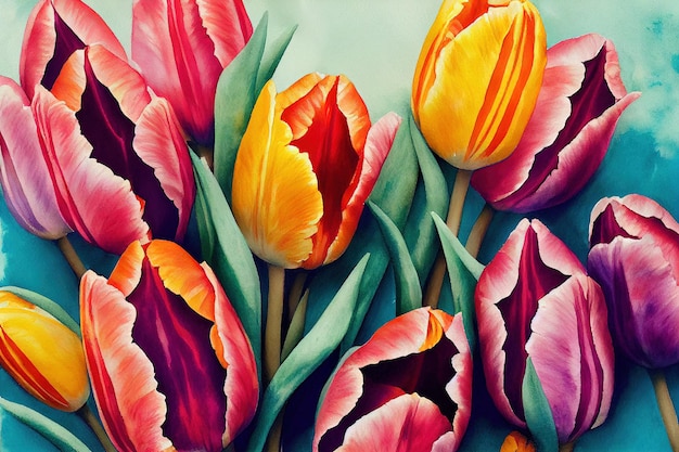 Tulipany w tle akwarela