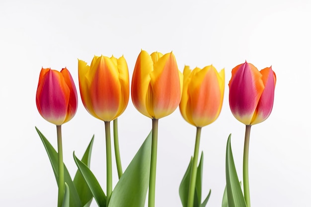 Tulipany z rzędu na białym tle