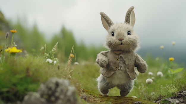 Zdjęcie tundra felt rabbit w 4k fascynująca sztuka stop-motion z unikalną estetyką