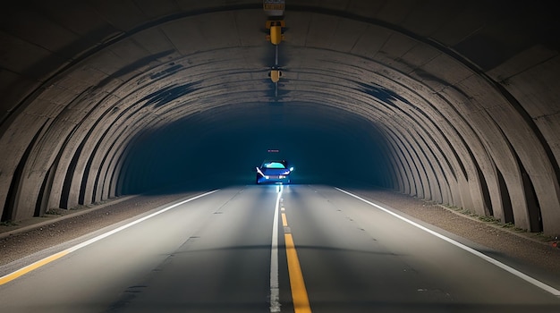 Tunel drogowy autostrady ze światłem samochodowym