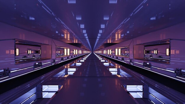 Tunel odblaskowy z fioletowym podświetleniem ilustracja 4K UHD 3D
