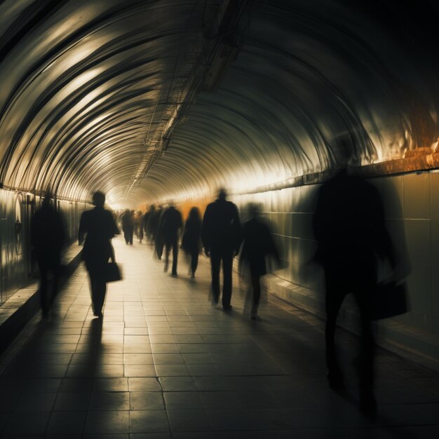 Tunel pośpiechu wypełniony ludźmi jadącymi do pracy