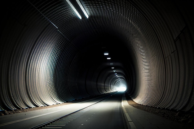 Tunel w podziemnym korytarzu długo i daleko z światłami czarno-białego stylu strzelanina scena