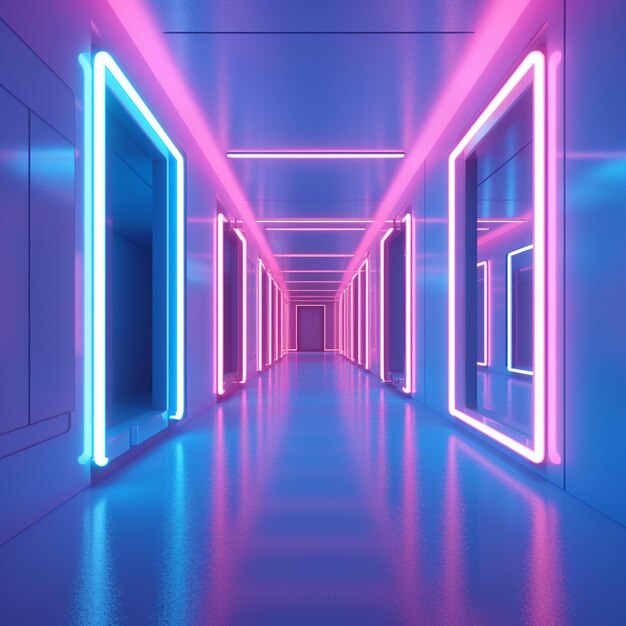 tunel z fioletowym światłem i rzędem świateł