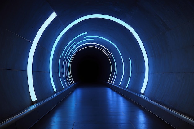 Tunel z niebieskim światłem i niebieskim światłem