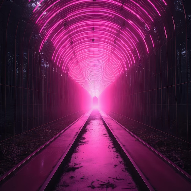 Tunel z różowym światłem