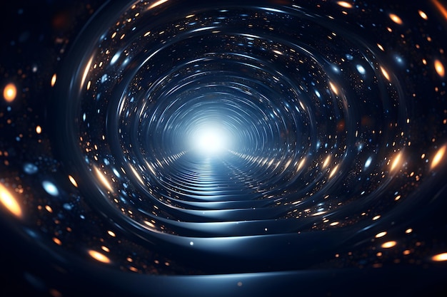 tunel ze światłem na końcu Olśniewający tunel czasoprzestrzenny w kolorze gwiezdnego srebra z wirującymi wzorami