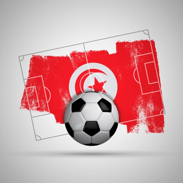 Tunezja flaga piłka nożna tło z grunge flaga boisko do piłki nożnej i piłka nożna