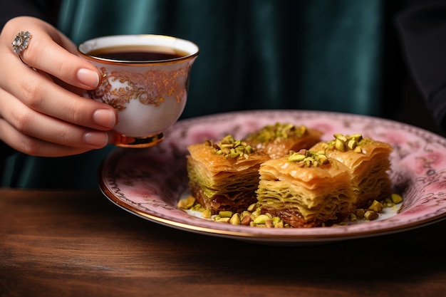 Turecka baklava pustynna z herbatą