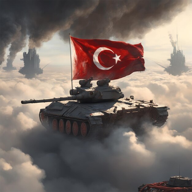 Turecka flaga macha nad czołgiem