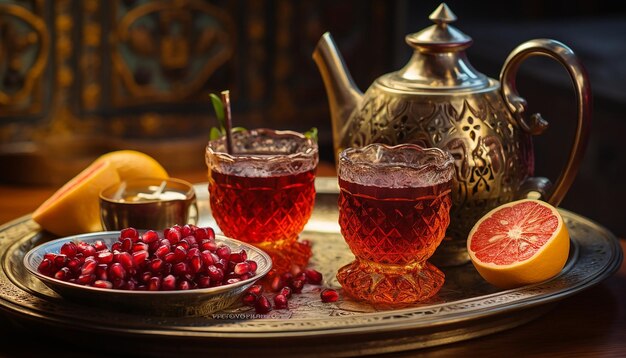 Turecka herbata podawana wraz z mnóstwem granatów w Stambule
