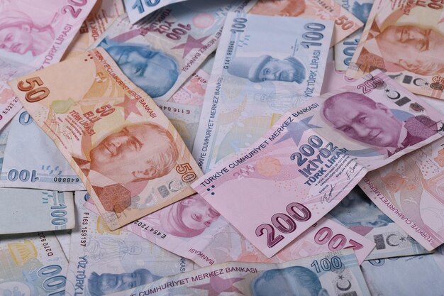Tureckie banknoty TRY lub TL Liczby macro shot51020200 Lira turecka