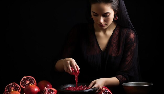 Zdjęcie tureckie kobiety robią sos z granatów