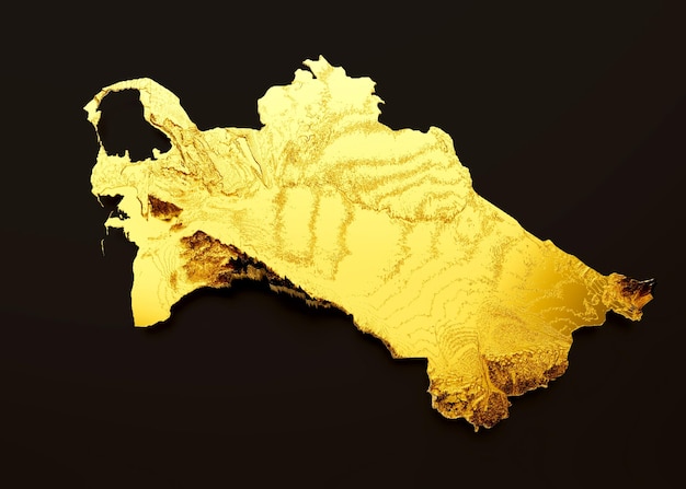 Turkmenistan Mapa Złoty metal Kolor Wysokość mapa Tło 3d ilustracja