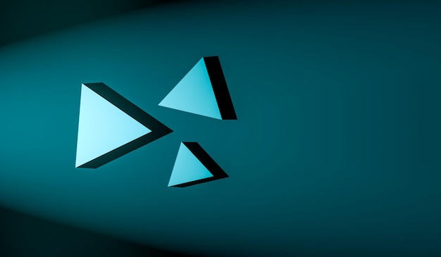 Turkusowe trójkąty z odbiciem Trójkąty o różnych rozmiarach oświetlone turkusem z cieniami Renderowanie 3D
