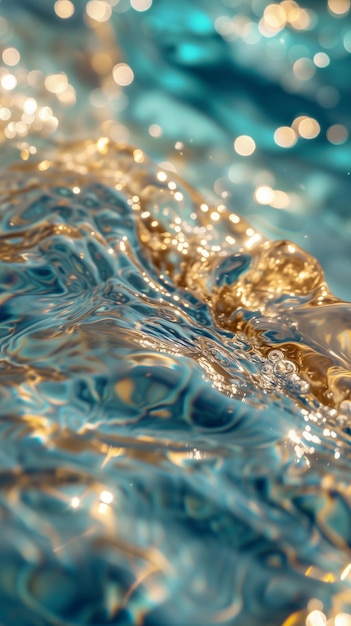 Turkusowy niebieski z złotymi światłami Abstrakcyjny tło wodne
