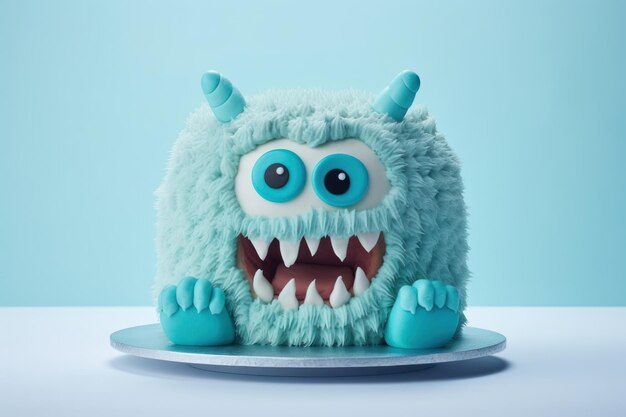 Zdjęcie turkusowy tort urodzinowy na motyw potwora z puszystym glazurowaniem