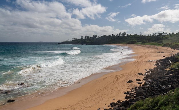 Turyści na plaży Donkeys lub Paliku na wybrzeżu Kauai na Hawajach