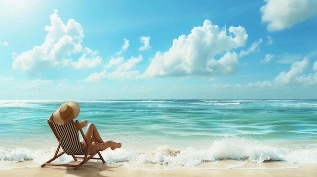 turystka leżąca na leżaku plażowym i ciesząca się piękną plażową atmosferą Generacyjna sztuczna inteligencja