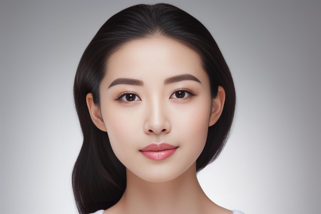 Twarz azjatyckiej Chinki generatywnej AI o gładkiej, zdrowej skórze do projektowania reklam