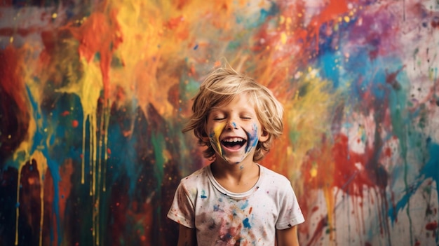 Twarz dzieciństwo szczęście portret radość farba dzieci zabawa wesoła sztuka Generacyjna AI