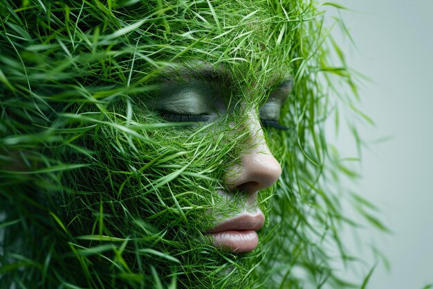 Zdjęcie twarz kobiety w zielonej trawie.