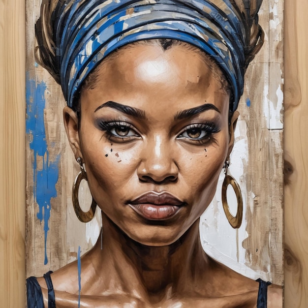 twarz kobiety wykonana z drewnianych desek w stylu Tima Ukomury